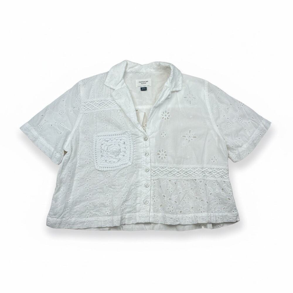 American Eagle Women’s S Petite White Eyelet Button Front Boho Blouse GC